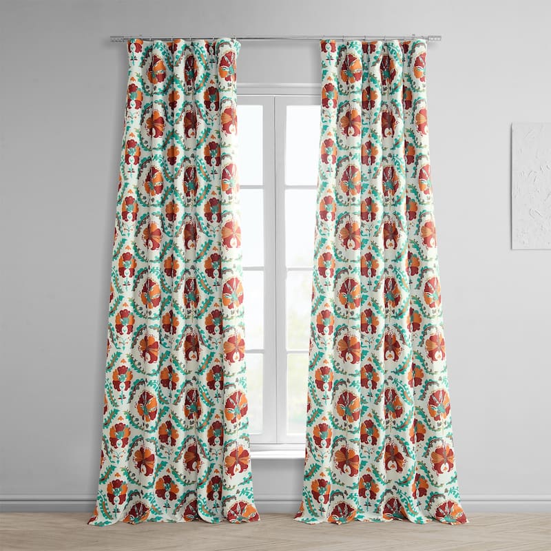 Exclusive Fabrics Tribeca Hibiscus Printed Linen Textured Room Darkening Curtain (1 Panel) - Stylish Print, Textured Elegance - 50 X 96 - Tribeca Hibiscus