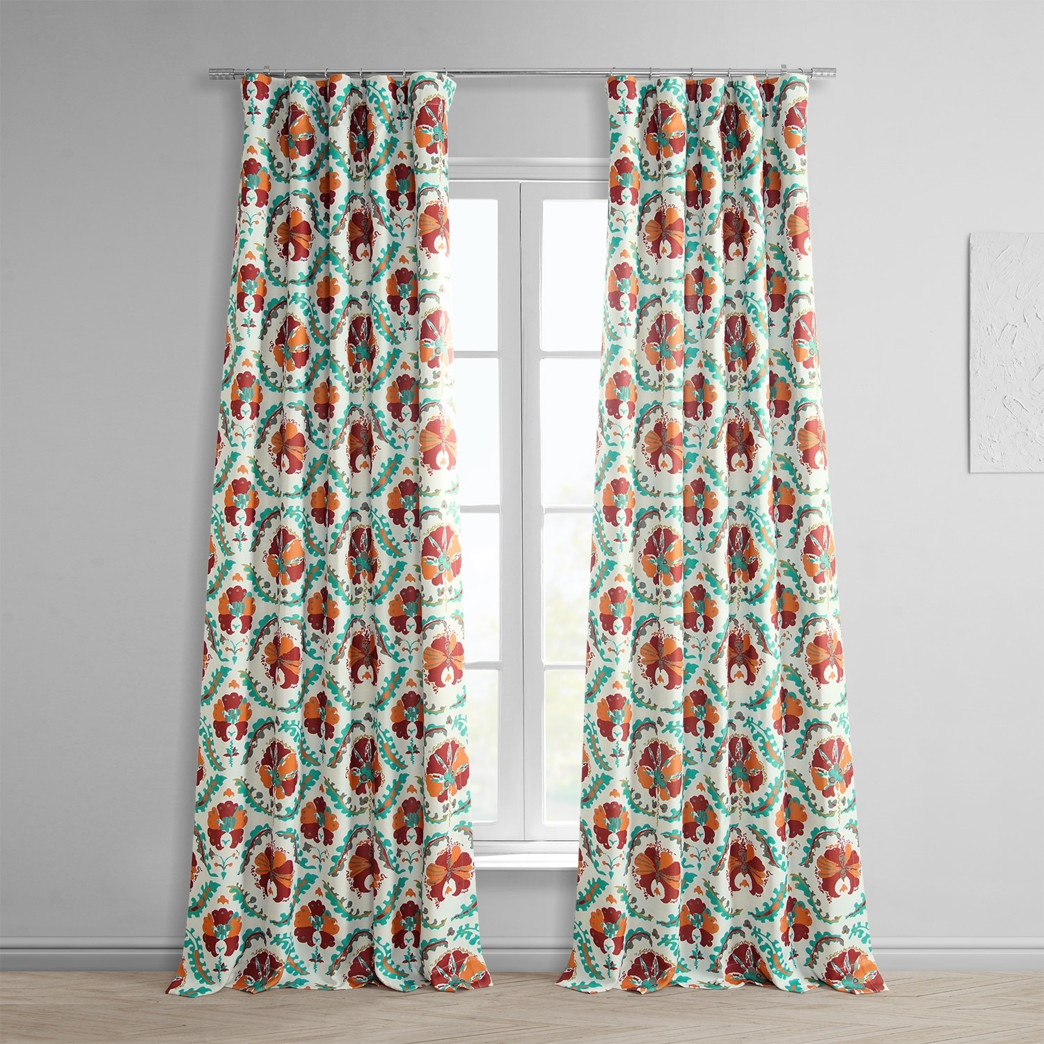 Exclusive Fabrics Tribeca Hibiscus Printed Linen Textured Room Darkening Curtain (1 Panel) - Stylish Print, Textured Elegance