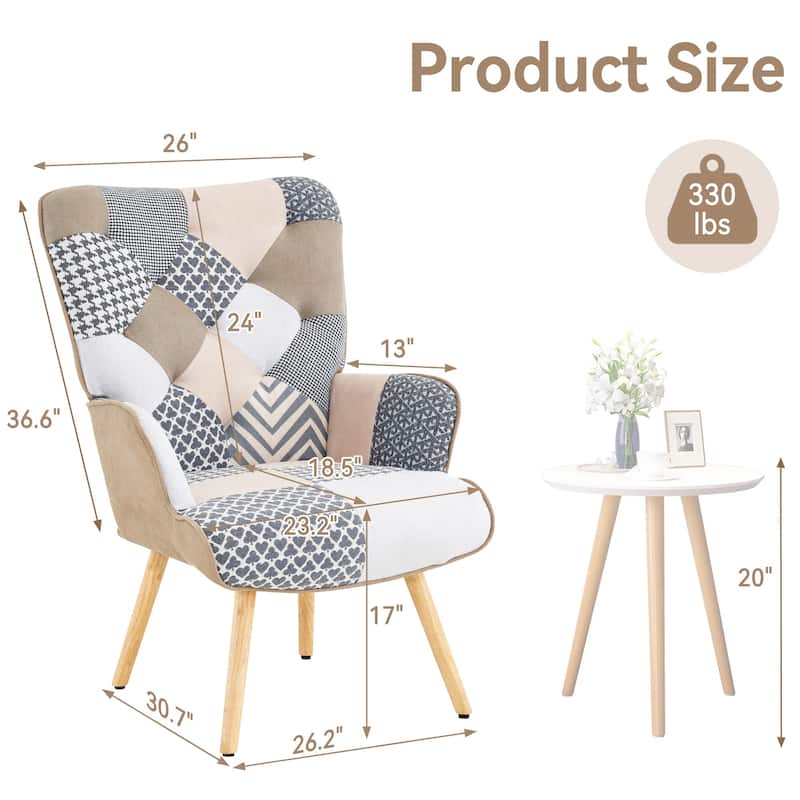 Modern Fabric Upholstered Wingback Armchair Accent Chair