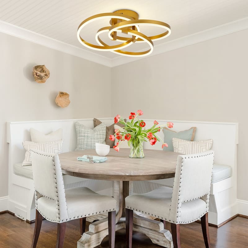 Black or Gold 22" Simple Geometric LED Semi Flush Mount, Nordic Futuristic Sci-fi Leds Ceiling Light - N/A