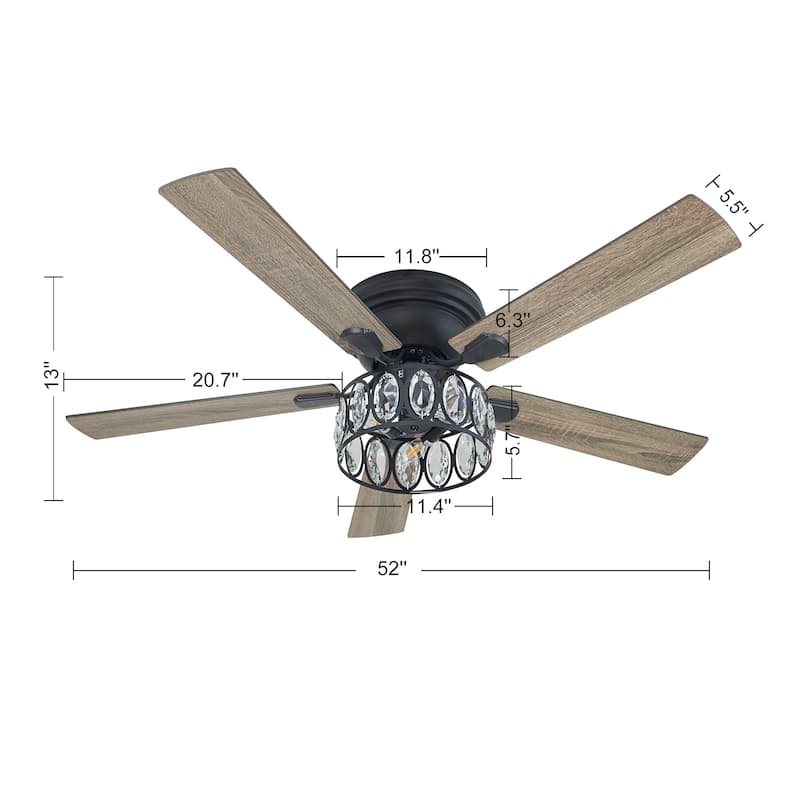 52" Low Profile Ceiling Fan with Light and Remote(5-blade)