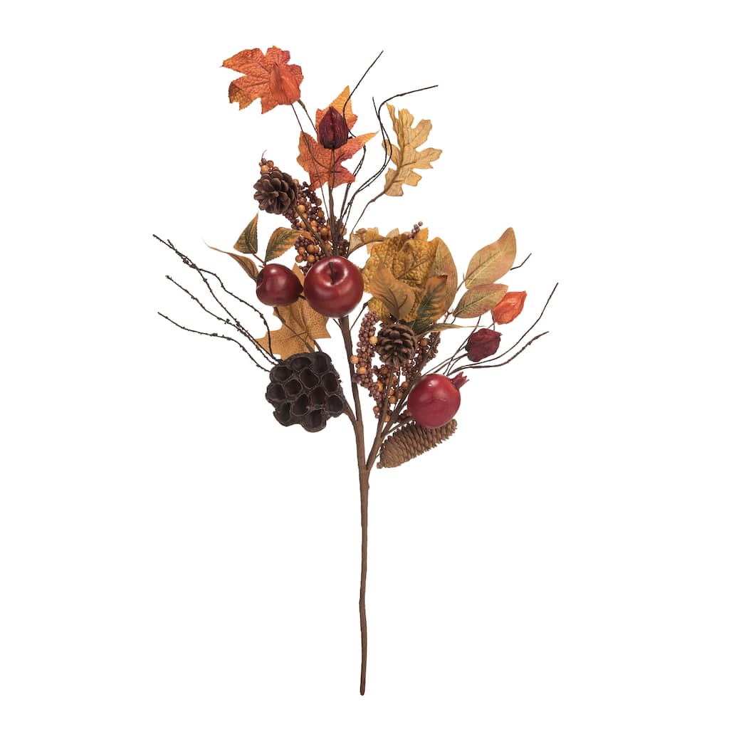 Transpac Harvest Fall Fabric Multicolor Artificial Leaf Spray, 28 inch.