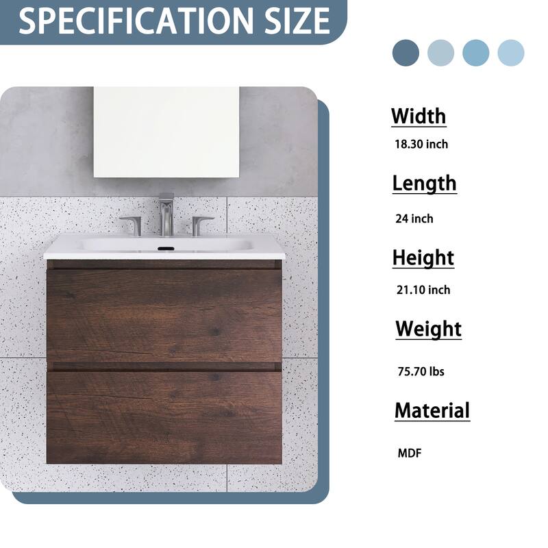 Floating Integrated Bathroom Vanity with Ceramic Sink, Three Faucet Holes