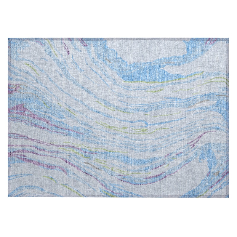 Machine Washable Indoor/ Outdoor Modern Wave Chantille Rug