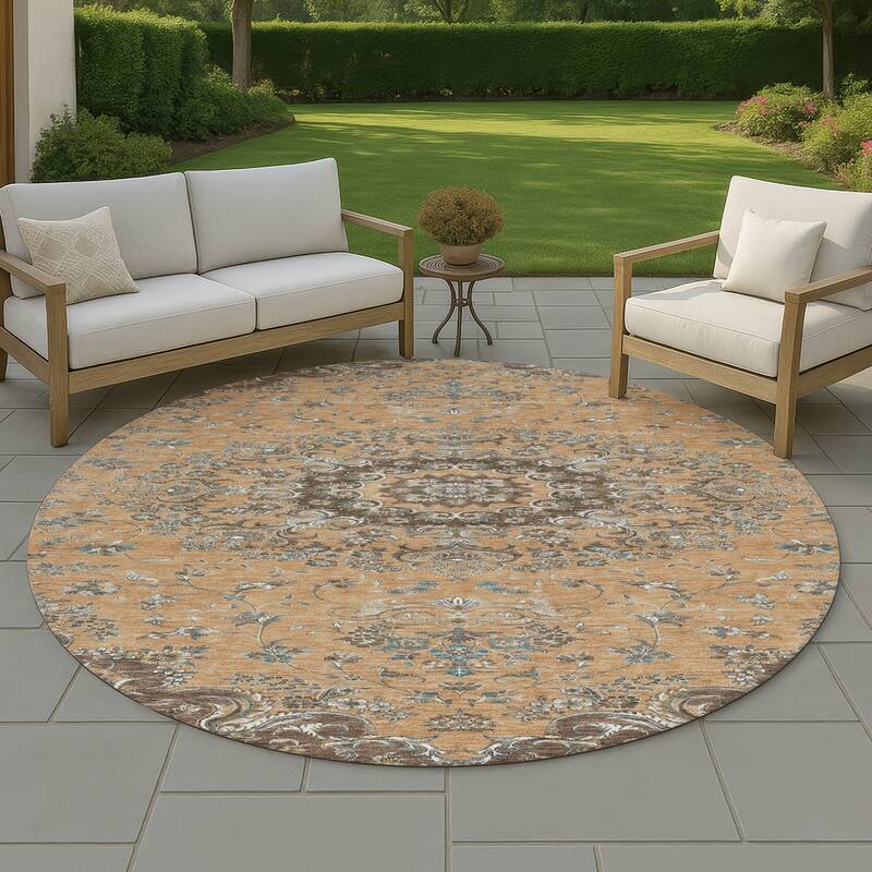 Machine Washable Indoor/ Outdoor Traditional Niko Chantille Rug - Copper - 8' x 8'