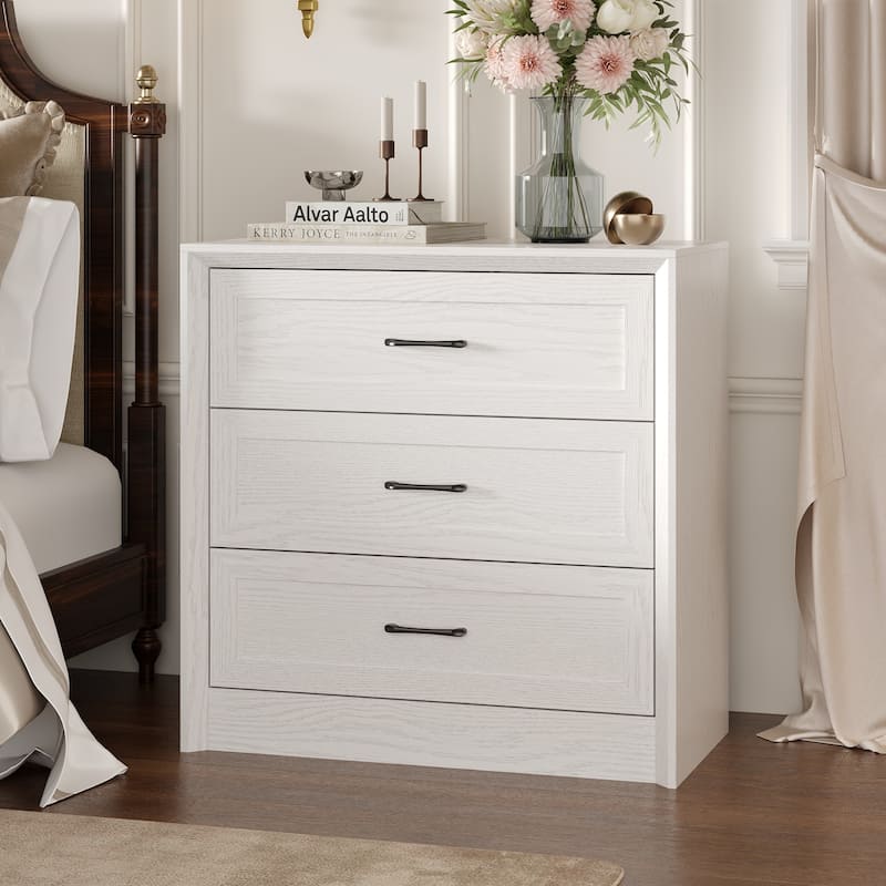 Modern 3-Drawer Wood Dresser for Bedroom, Wide Storage Chest with Metal Handles, Nightstand Cabinet - White