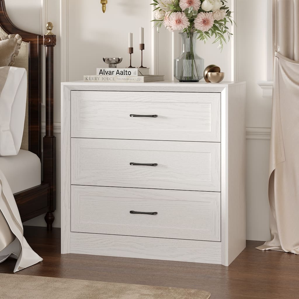 Modern 3-Drawer Wood Dresser for Bedroom, Wide Storage Chest with Metal Handles, Nightstand Cabinet