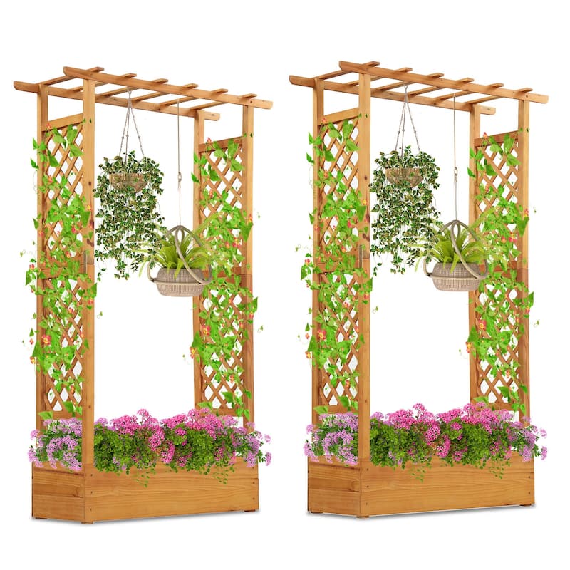 Costway 1/2 PCS 70” Wooden Raised Garden Bed with Lattice Trellis, - 2 PCS