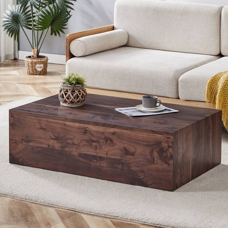 Rectangular Wooden Coffee Table, Living Room Center Table - Walnut