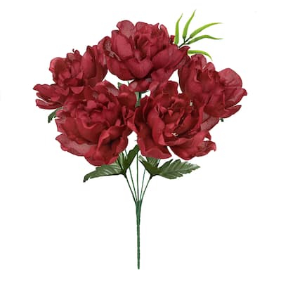 Set of 12 Burgundy Artificial Open Peony Flower Stem Bush Bouquet 14in - 14" L x 8" W x 8" DP