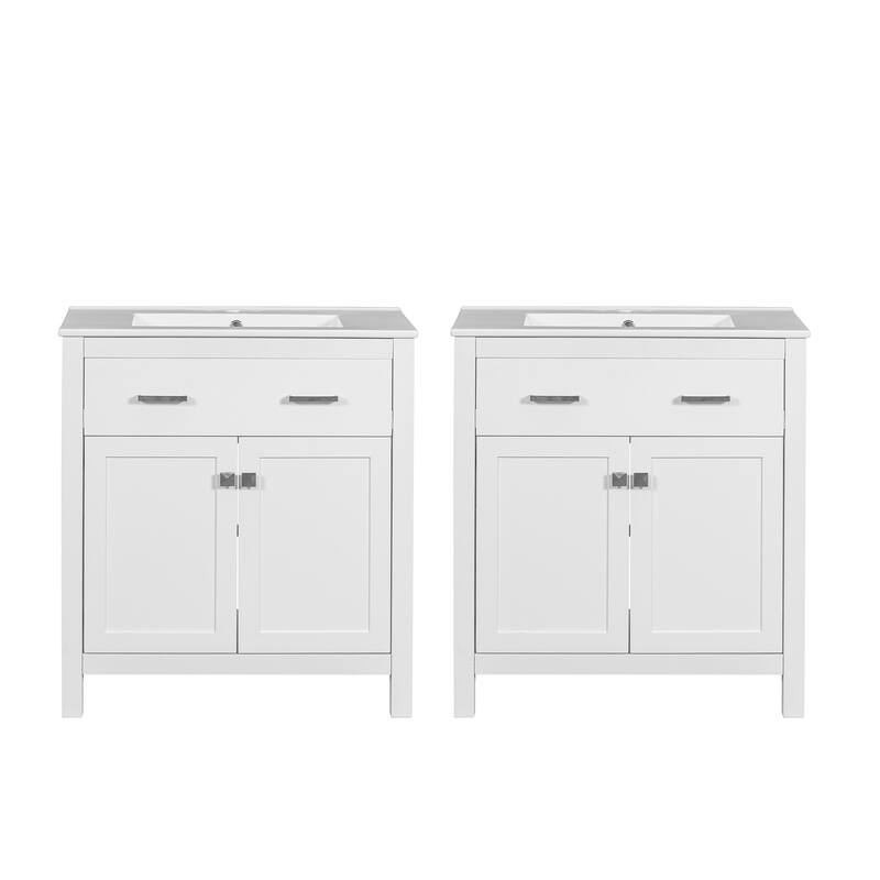 60" Modern Bathroom Vanity Set with Double Vanities (Separate), Double Ceramic Sinks - White