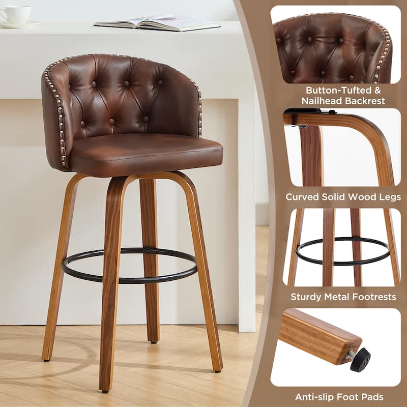 25.5" Faux Leather Upholstered Wood Frame Swivel Counter Height Bar Stool, Set of 2/4