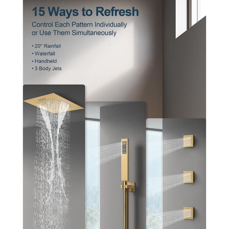 GRANDJOY LED Music Shower System 20" Shower Head with 3 Body Jets