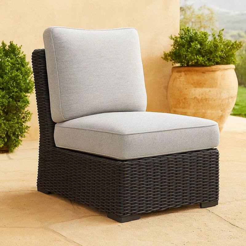 Tira Outdoor Modular Armless Chair, Black Woven Wicker, Gray Nuvella