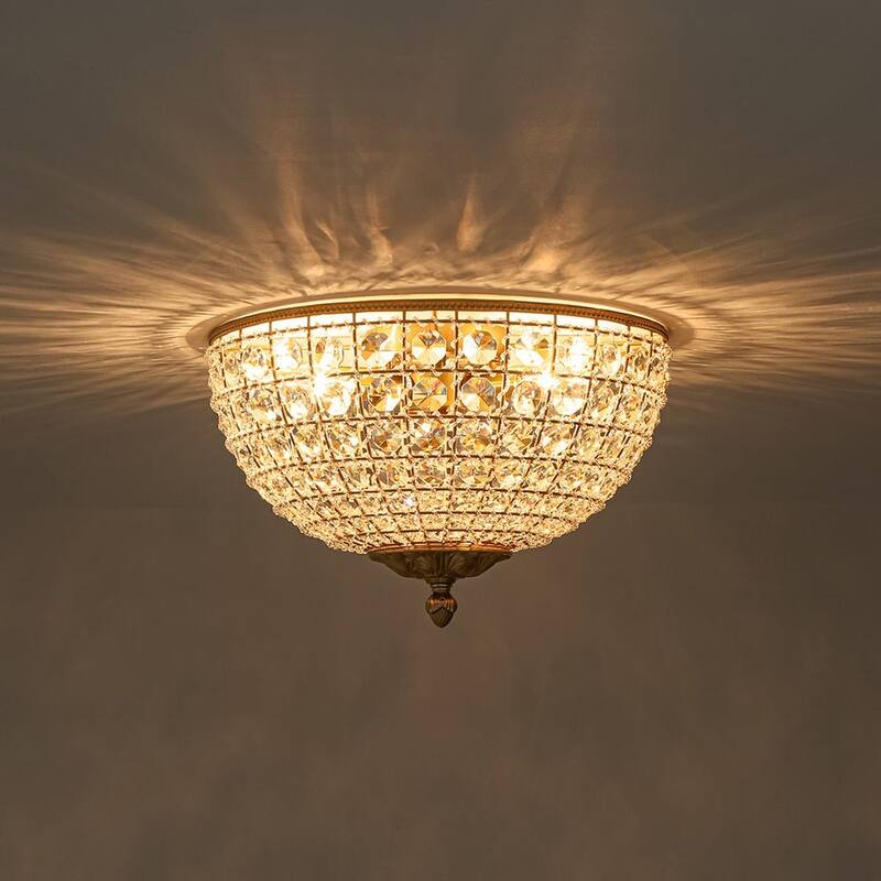 French Farmhouse Glam Crystal Round Flush Mount Ceiling Light
