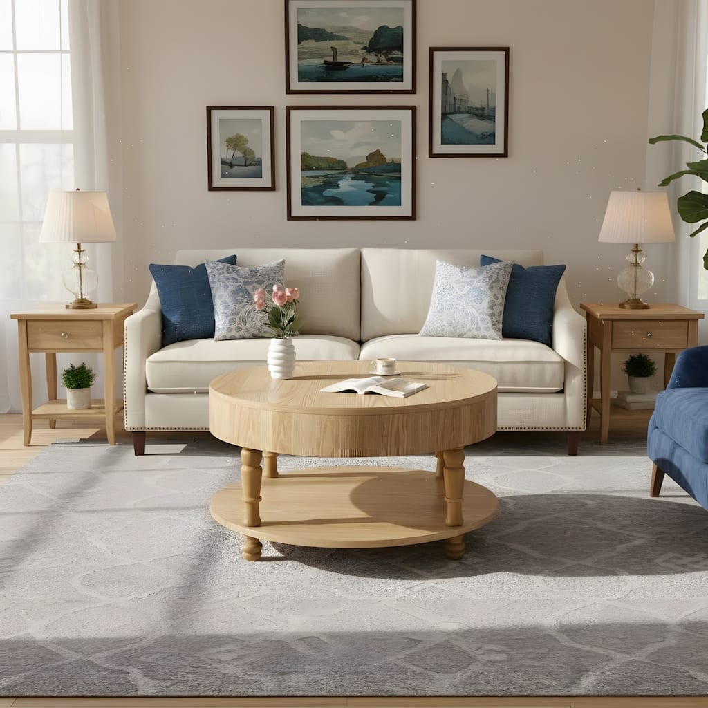 31.5" Modern Round Flip-top Coffee Table with Hidden Compartment