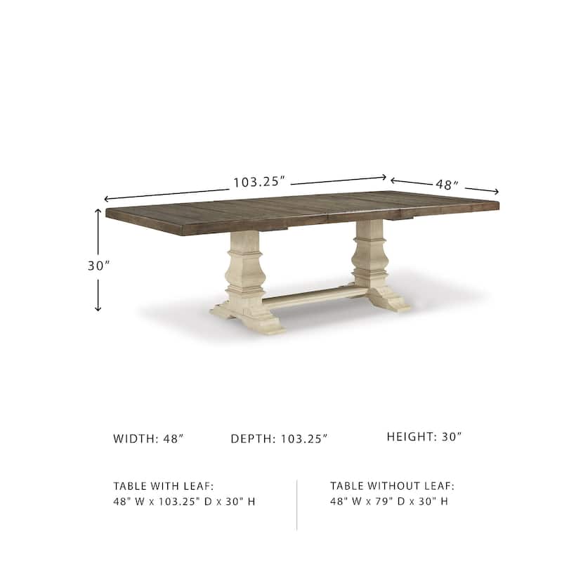 Signature Design by Ashley Bolanburg Brown / Antique White Extension Dining Table - 48"W x 103.25"D x 28.25"H