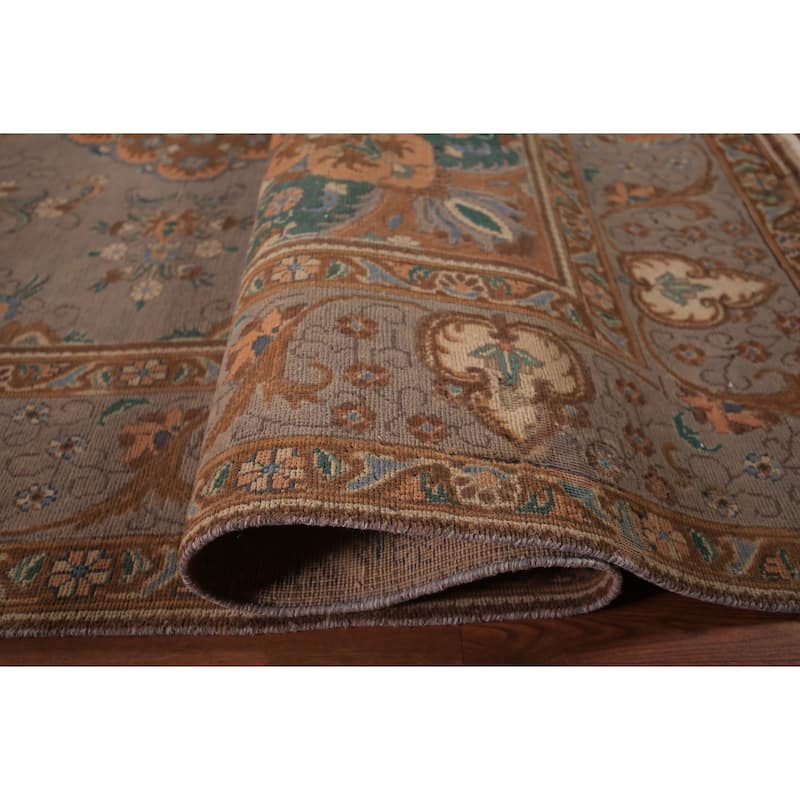 Gray Tabriz Persian Vintage Area Rug Handmade Wool Carpet - 9'6" x 12'9"