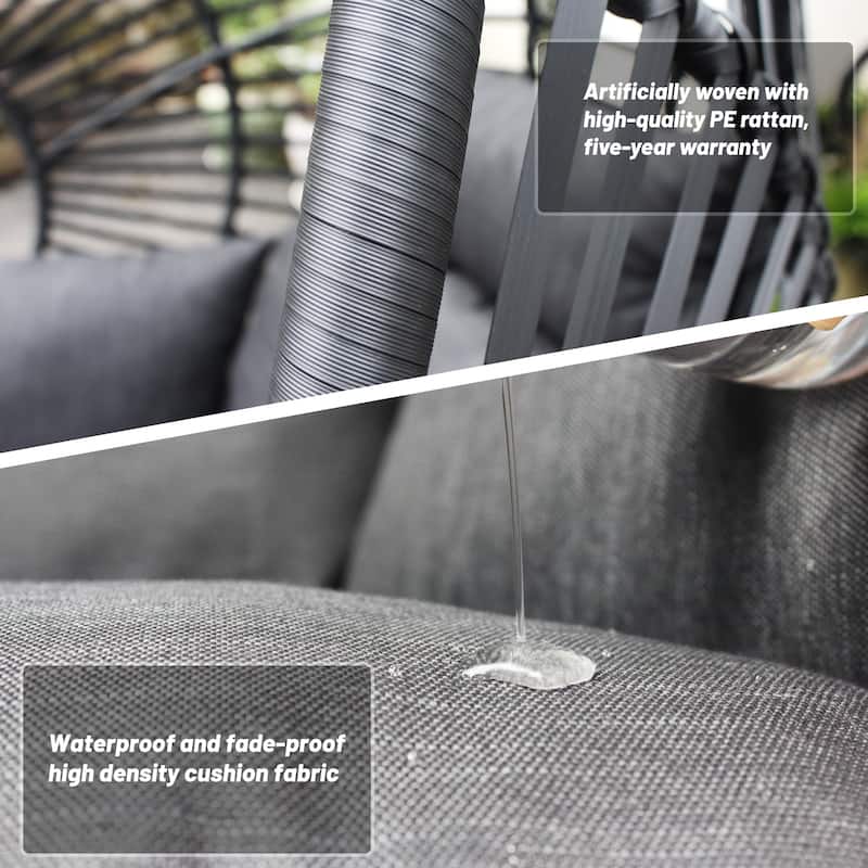 Outdoor Indoor Swing Egg Chair with Antracite Color Cushion And Black Color Base