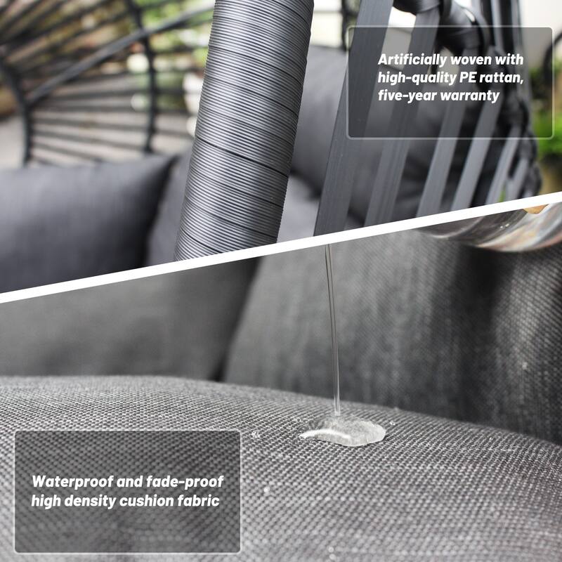 Anmytek PE Wicker Egg Swing Chair with Anthracite Cushion & Black Base