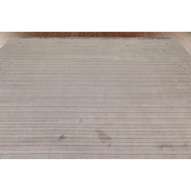 Striped Gabbeh Oriental Square Area Rug Hand-Knotted Wool Carpet - 9'10" x 9'10"