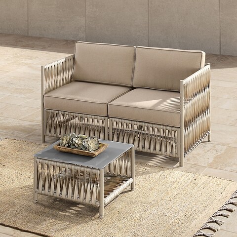 Art Leon Patio Outdoor Loveseat and Coffee Table Set with Cushions
