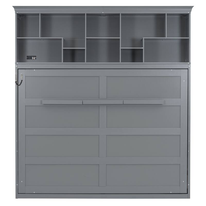 Wall Cabinet Bed Queen Murphy Bed with Top Shelves & Charging Station