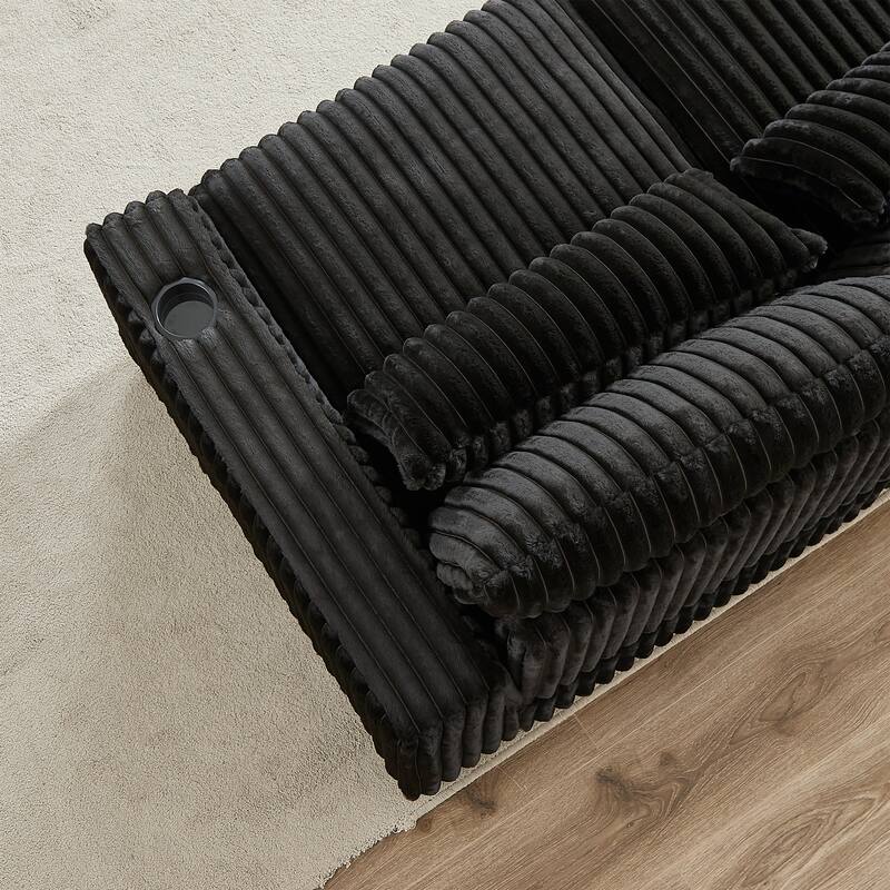 L-Shaped Modular Sectional Sofa with Ottoman, Oversized Corduroy Upholstered Sofa, 4-Seater Sofa with Cup Holders & Charge Port