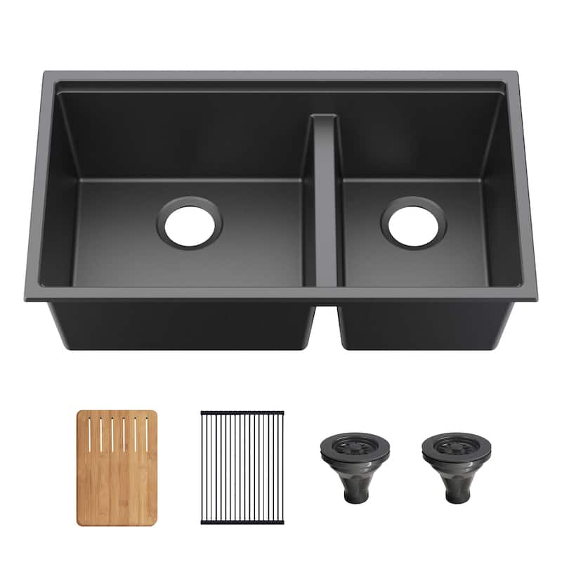 33" Undermount Workstation Double Bowl Quartz Kitchen Sink - 33"