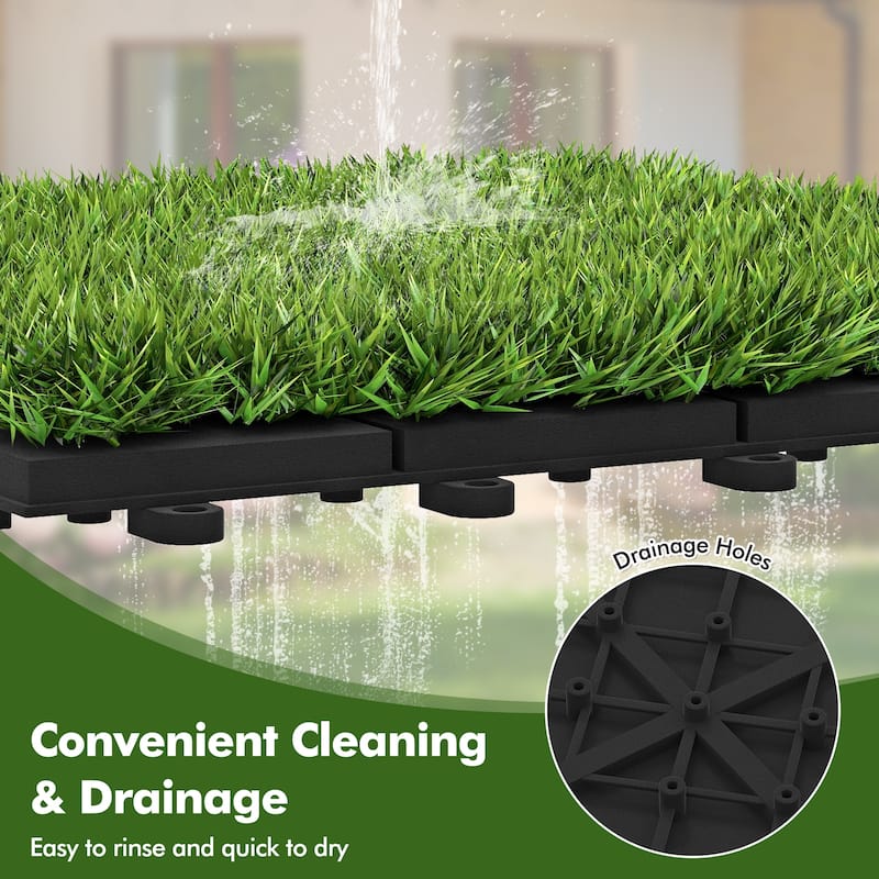 Gymax 12'' x 12'' Fake Grass Turf Outdoor Indoor Flooring Deck