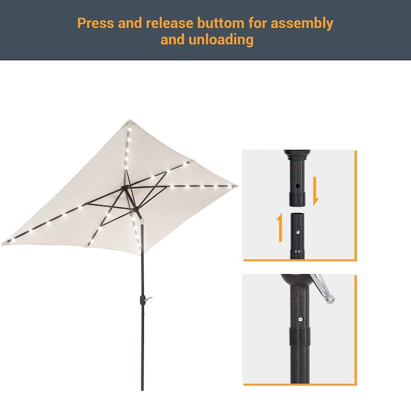 LIVOOSUN 10x6.5ft Steel Solar-Powered LED Patio Umbrella,w/Crank Tilt
