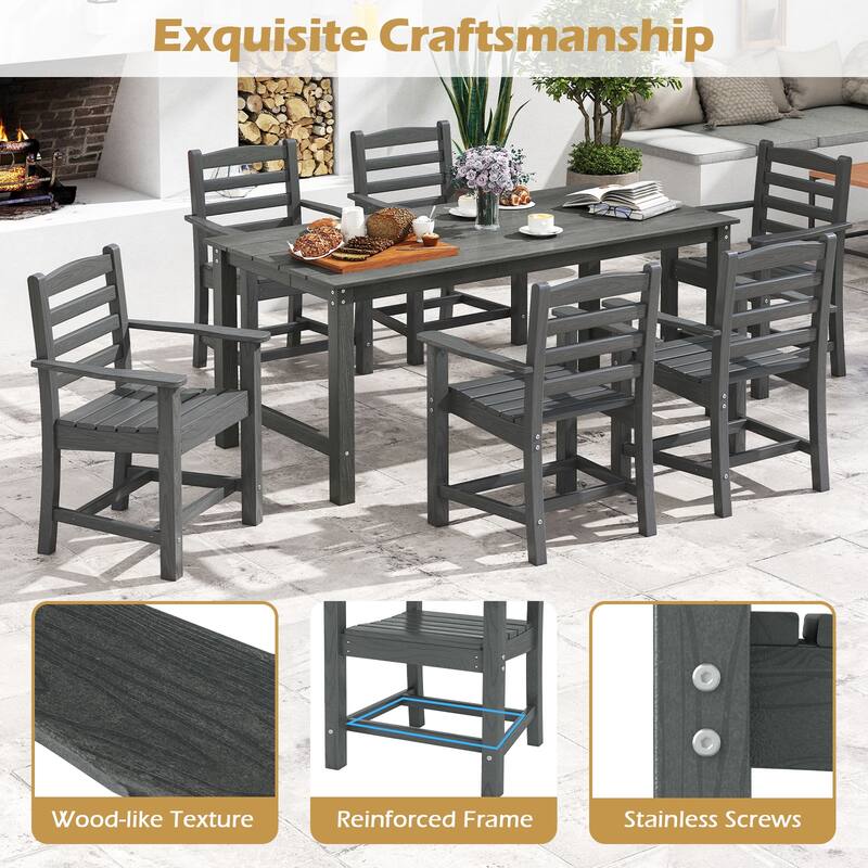 Gymax 7 PCS Outdoor Dining Table Set for 6 People Rectangle Table & 6