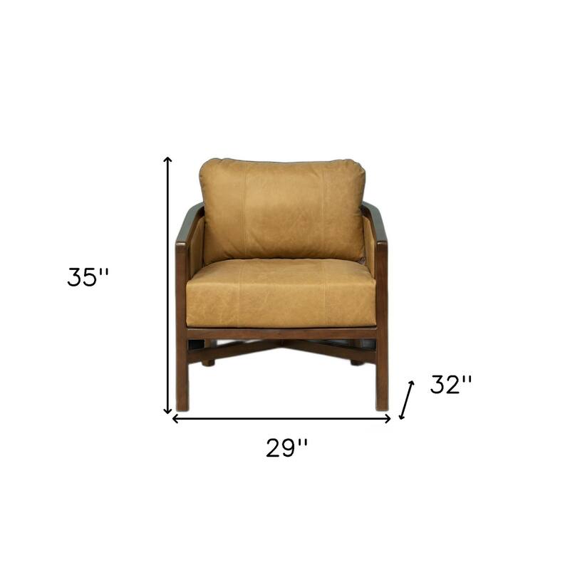 HomeRoots 32" Brown Genuine Leather Arm Chair - 32' X '35' X '29