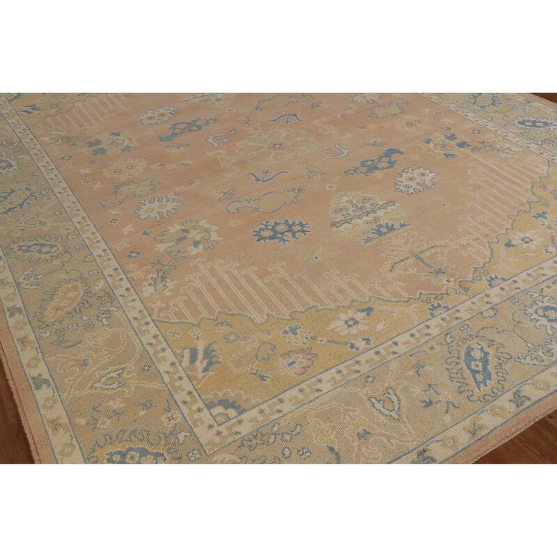 Hand Knotted Oriental 100% Wool Carpet Transitional All-Over Peach Oushak Area Rug - 10' 1'' X 8' 3''