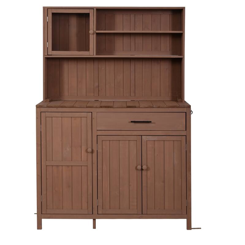 Roomfitters 65" Garden Potting Bench with Storage Hutch, Outdoor Potting Table & Prep Station, Drawer, Cabinet, Shelves