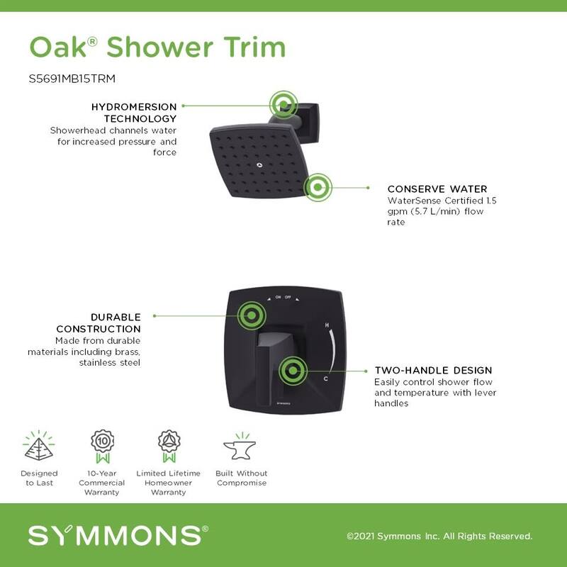 Symmons S569115TRM Oak Shower Only Trim Package with 1.5 GPM Single