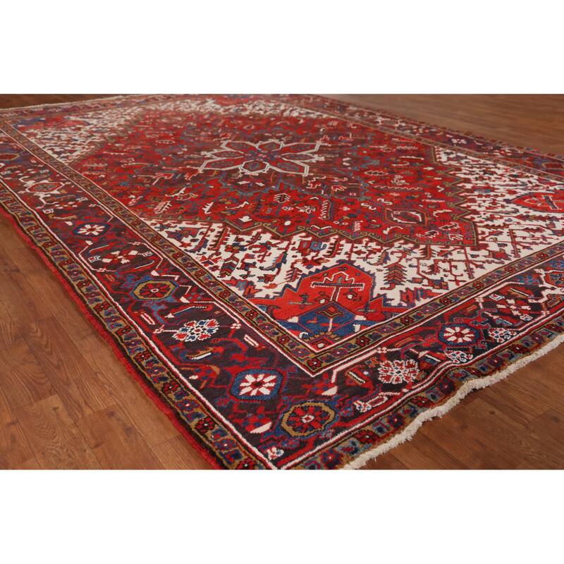 Hand Knotted Oriental 100% Wool Carpet Traditional Medallion Red Heriz Area Rug - 10' 4'' X 7' 1''