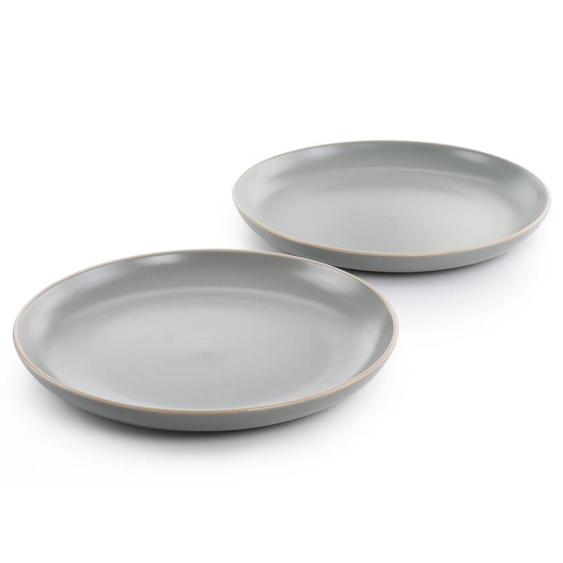 2 Piece 10.5 Inch Round Stoneware Dinner Plate Set in Matte Grey - Grey