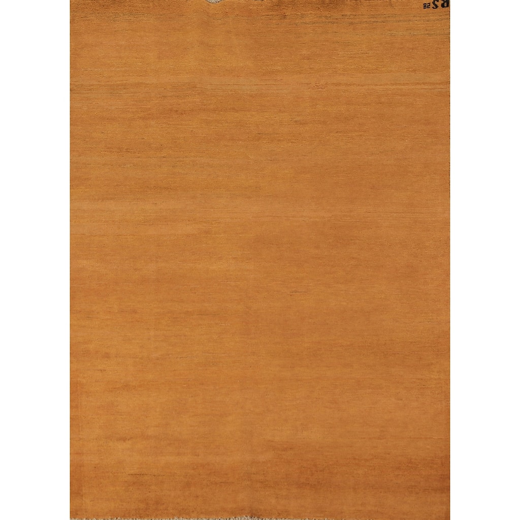 Modern Gabbeh Oriental Rug Handmade Solid Yellow Wool Carpet - 5'0" x 6'6"