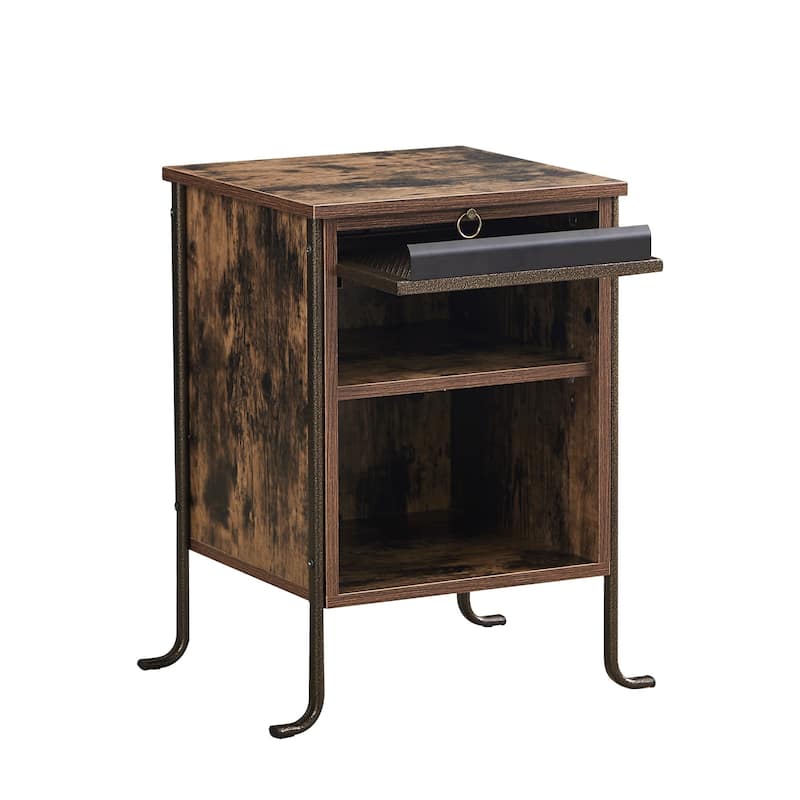 Modern Nightstand with Pull-out Shelf and Mesh Cabinet, Brown