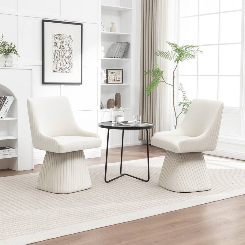 SEYNAR Modern Velvet 360 Degree Swivel Armless Dining chair Set of 2 - Beige