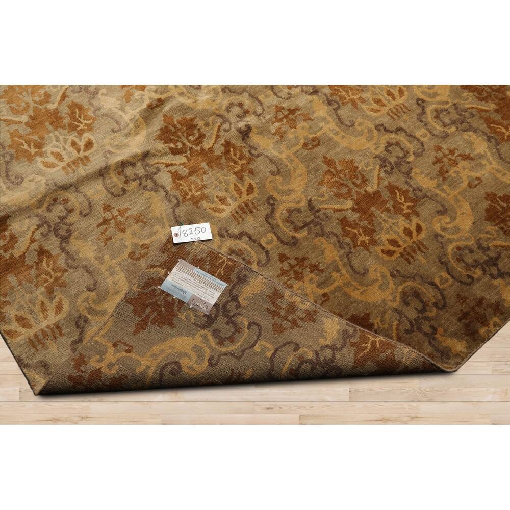 Hand Knotted Kalaty Damask Tan Wool Transitional Oriental Area Rug - 9 ...
