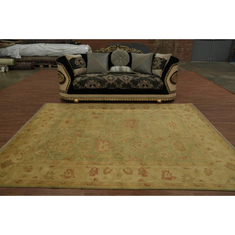 Hand Knotted Oriental 100% Wool Carpet Traditional Traditional Green Agra Area Rug - 9' 7'' X 7' 7''
