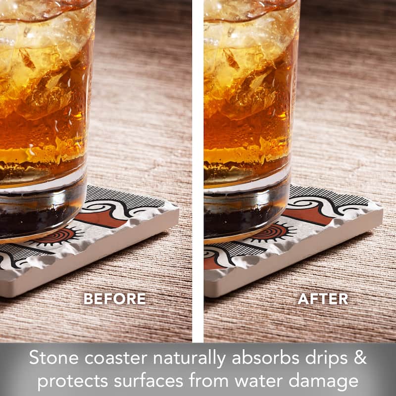 Pueblo 4 Pack Absorbent Stone Coasters with Cork Backing 4" Square Made in The USA Absorbent Wipes Clean