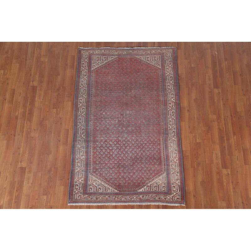 Hand Knotted Oriental 100% Wool Carpet Traditional All-Over Red Botemir Area Rug - 6' 5'' X 4' 1''