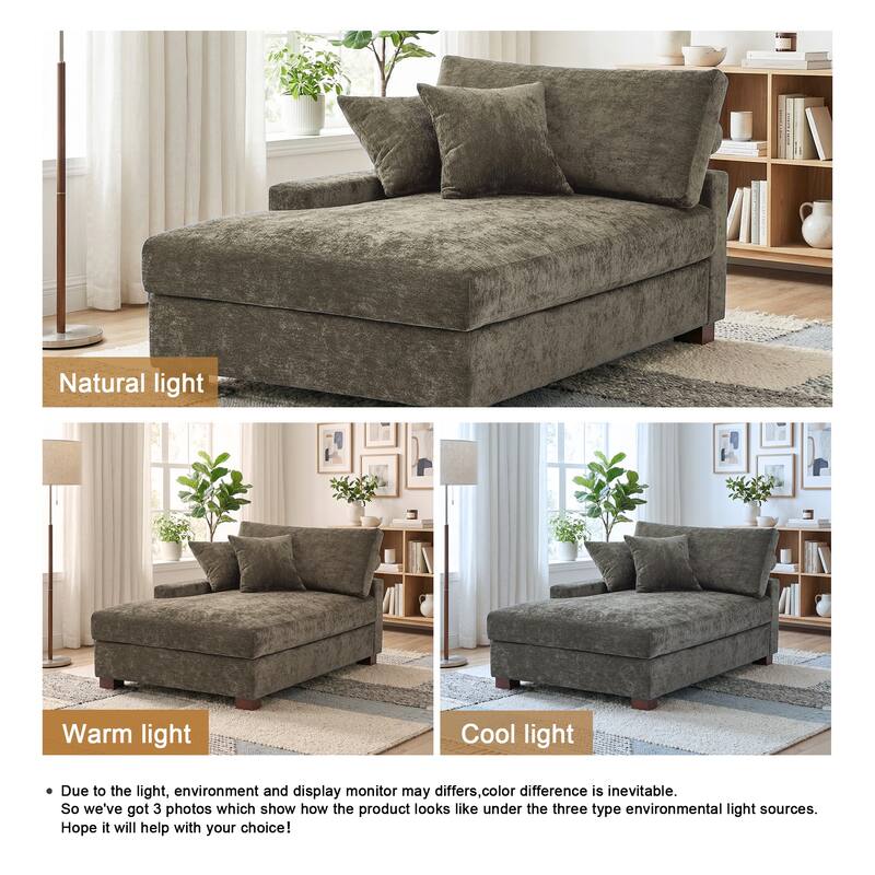 Oversized Chenille Modular Chaise Lounge With Deep Seat