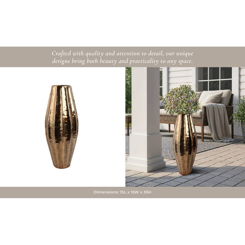 Metal Flower Vase with Hammered Textured Finish Home Decor - 35" Gold