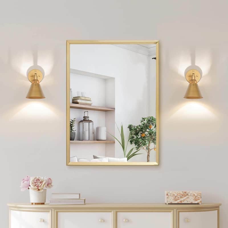 Modern 1-Light Brushed Gold Armed Wall Sconces Bathroom Vanity Light for Bedroom Hallway Staircase - D 7.5" x H 10"