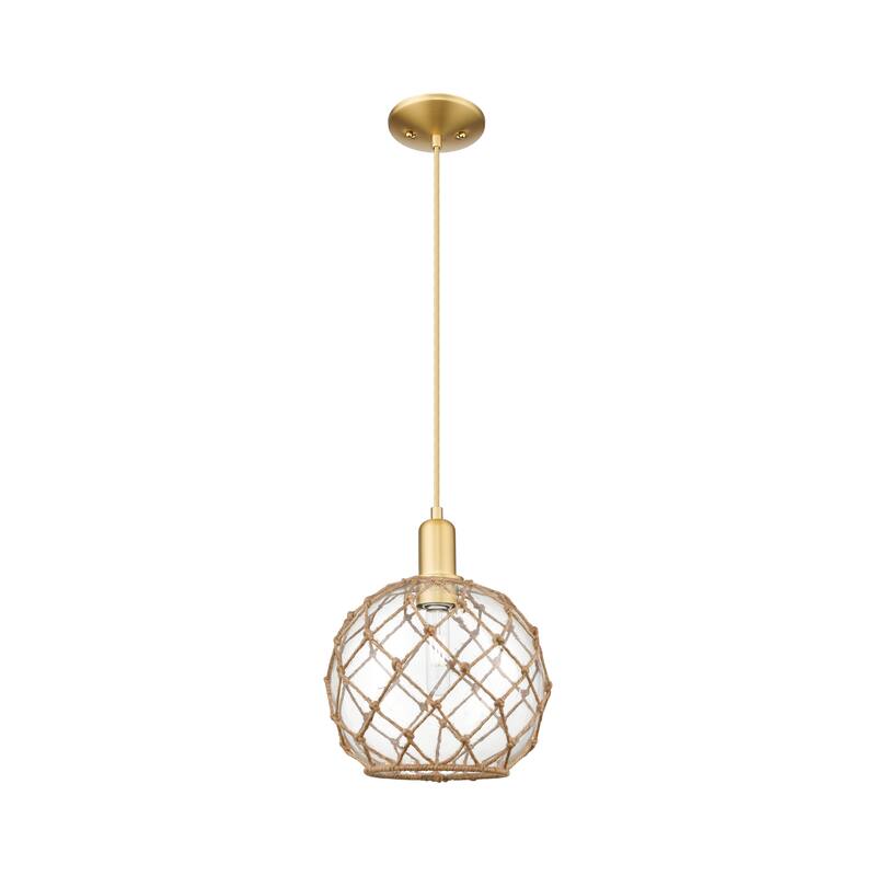 Innovations Lighting Endless Possibilities Arcadia - Farmhouse Rope - 1 Light 10" Cord Hung Mini Pendant - Clear Glass with Brown Rope/Satin Gold