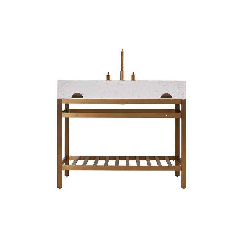 Altair Merano Stainless Steel Vanity Console with Stone Countertop and Mirror